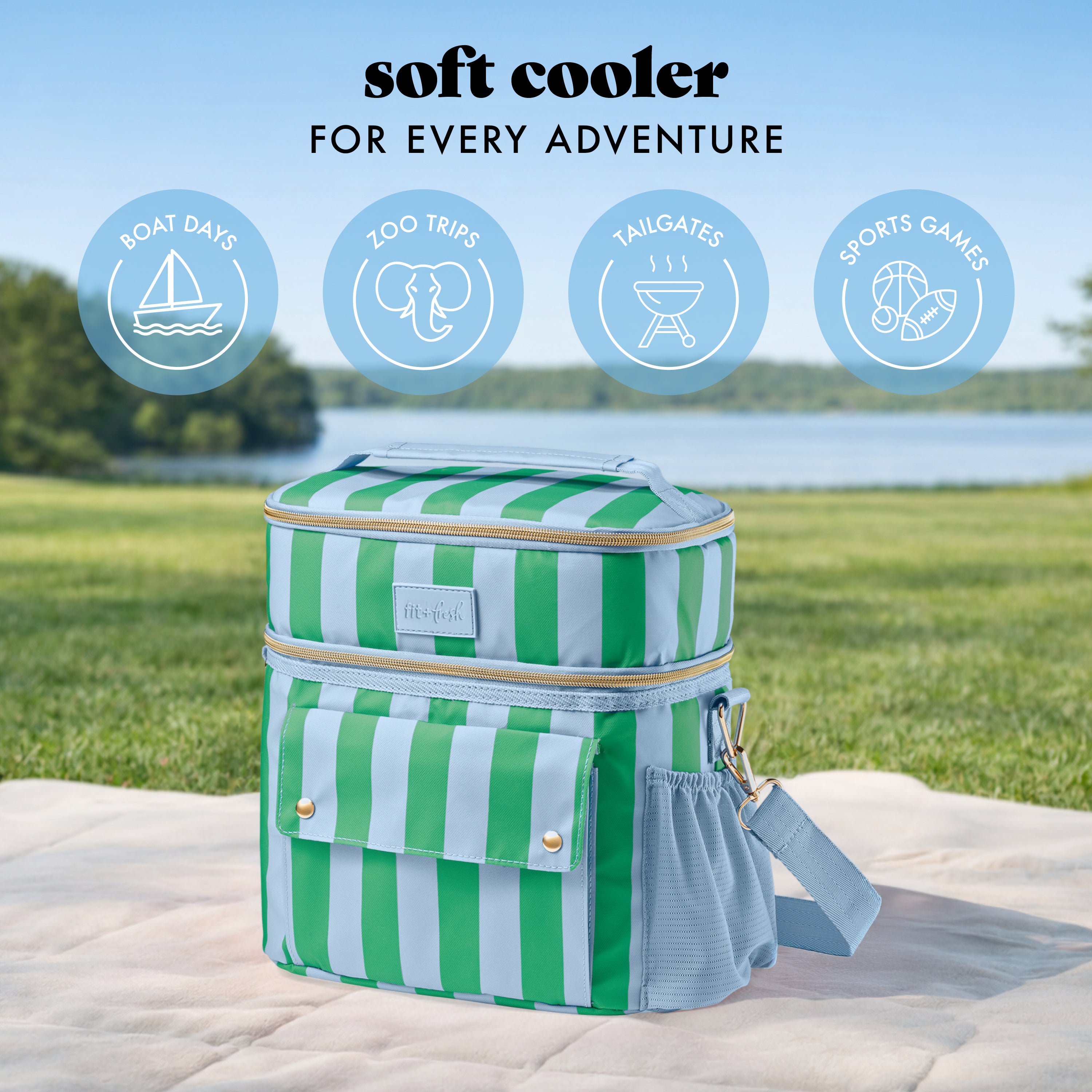 fit-fresh-sidekick-15-can-dual-compartment-cooler-bag-coastal-cabana-stripe-leak image 8