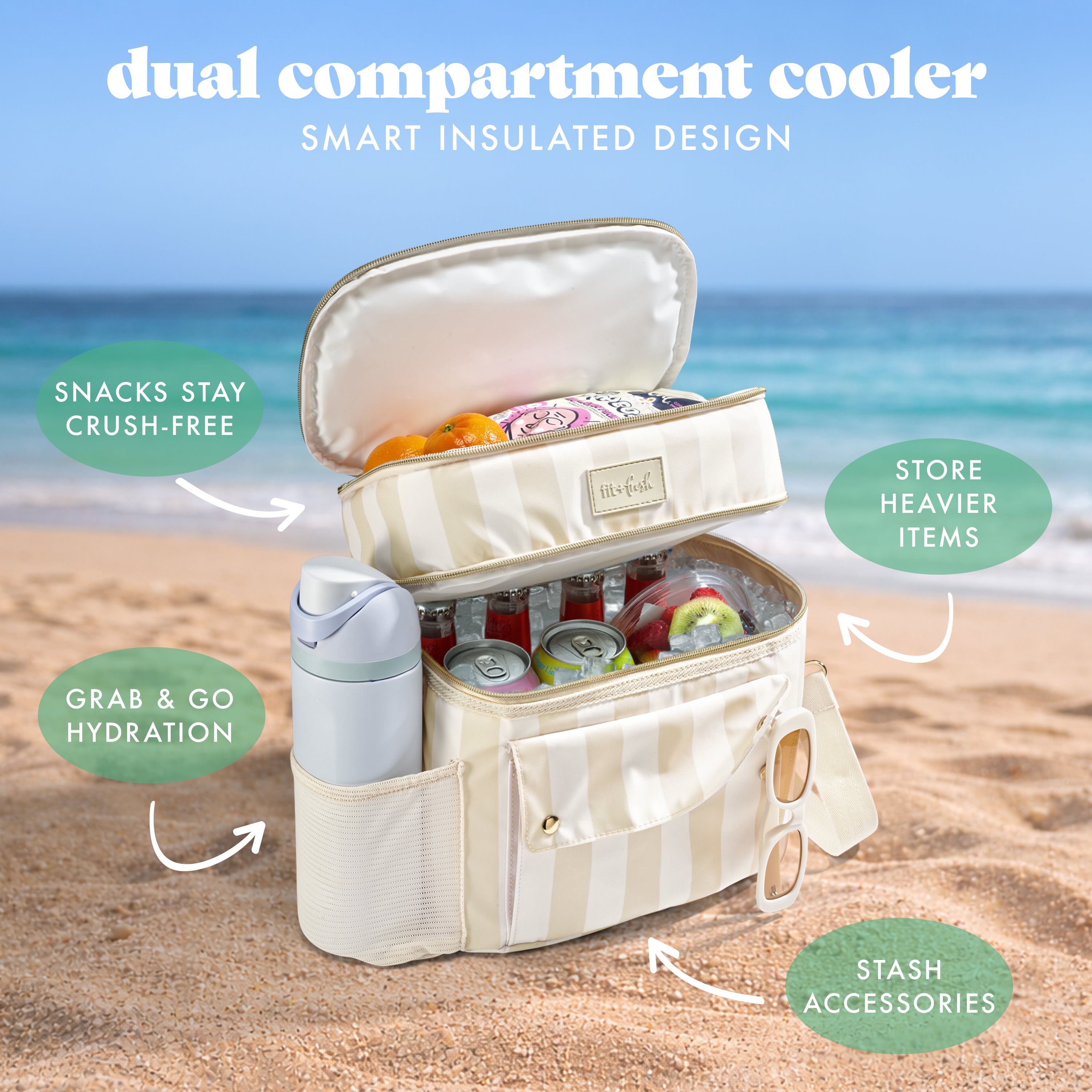 fit-fresh-sidekick-15-can-dual-compartment-cooler-bag-pina-colada-cabana-stripe- image 5