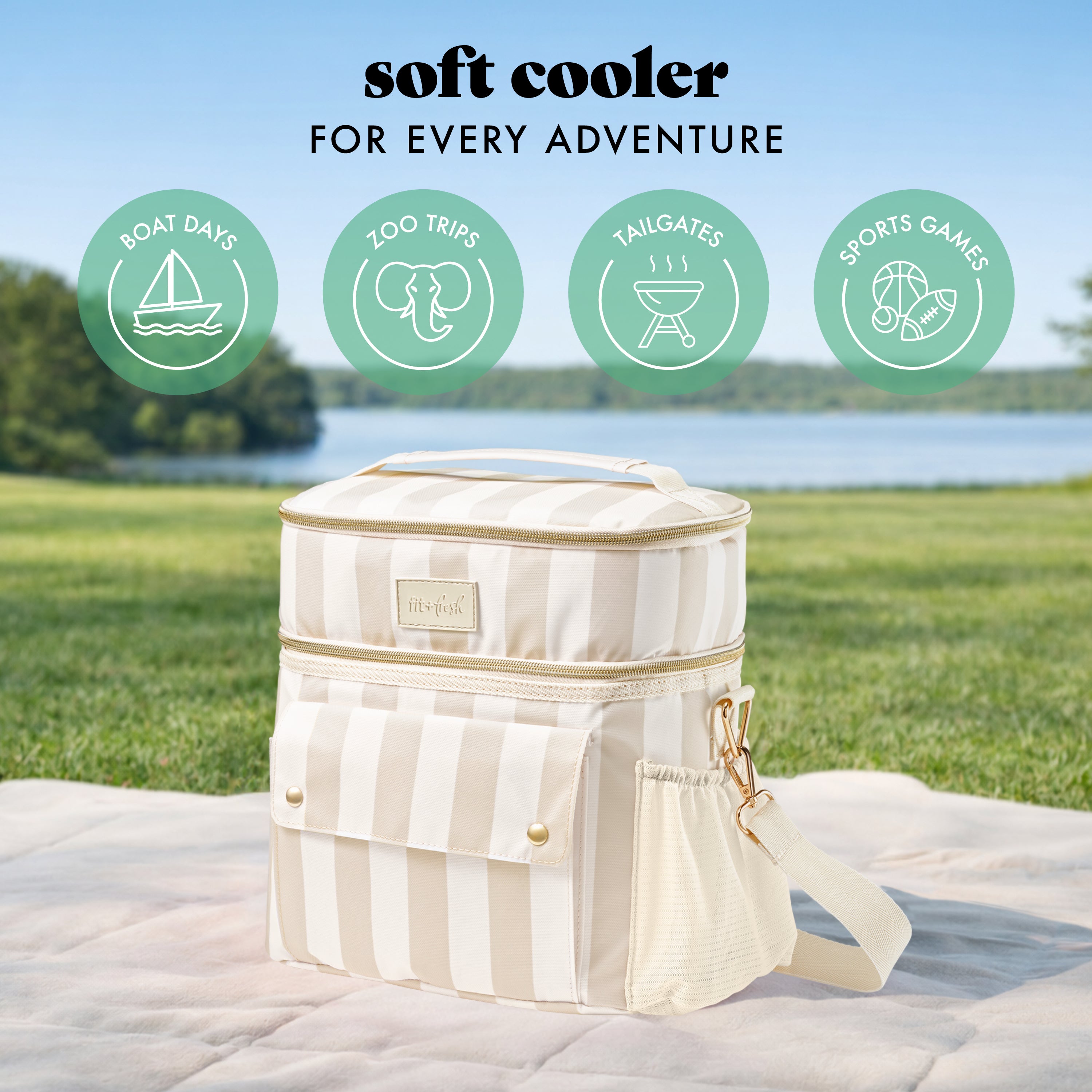 fit-fresh-sidekick-15-can-dual-compartment-cooler-bag-pina-colada-cabana-stripe- image 8