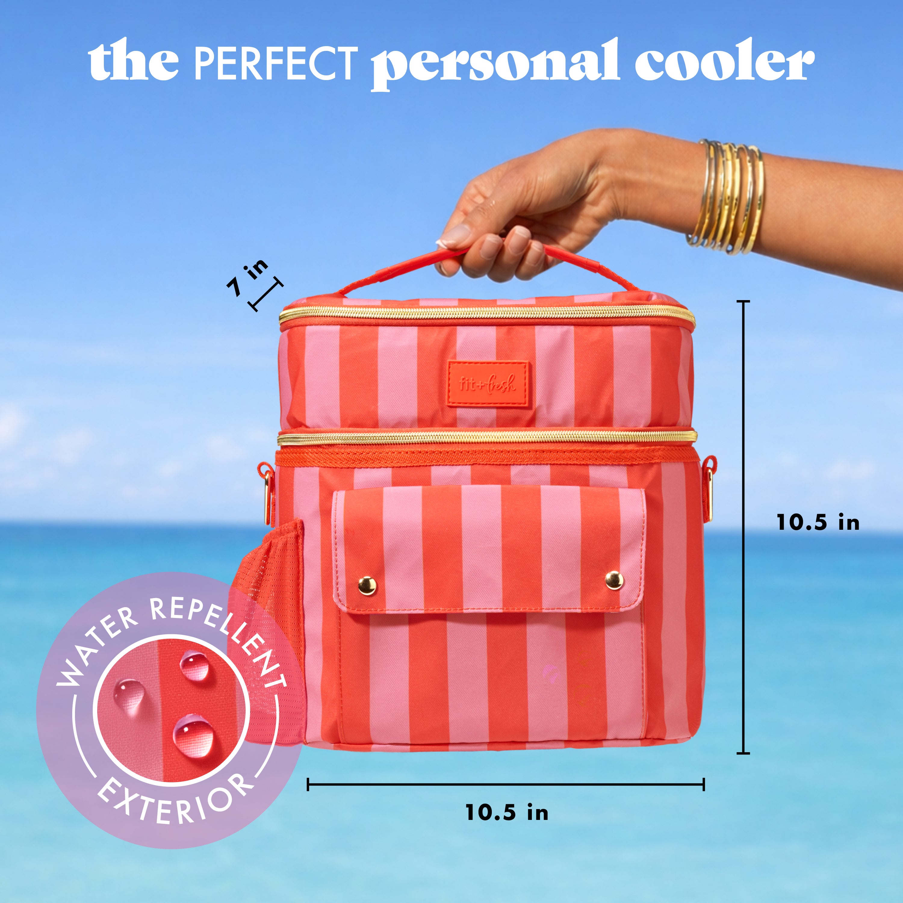 fit-fresh-sidekick-15-can-dual-compartment-cooler-bag-daiquiri-cabana-stripe-lea image 3