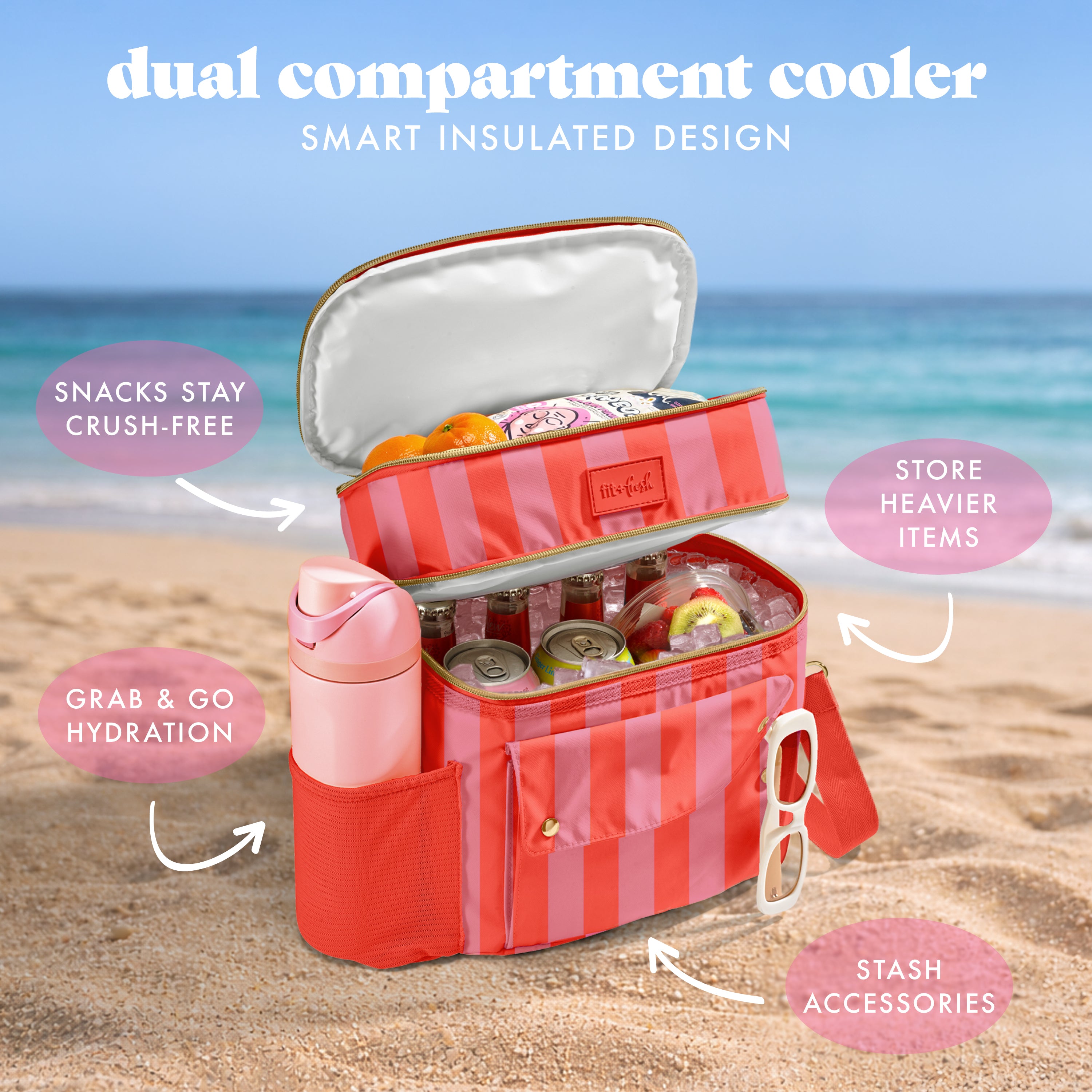 fit-fresh-sidekick-15-can-dual-compartment-cooler-bag-daiquiri-cabana-stripe-lea image 5