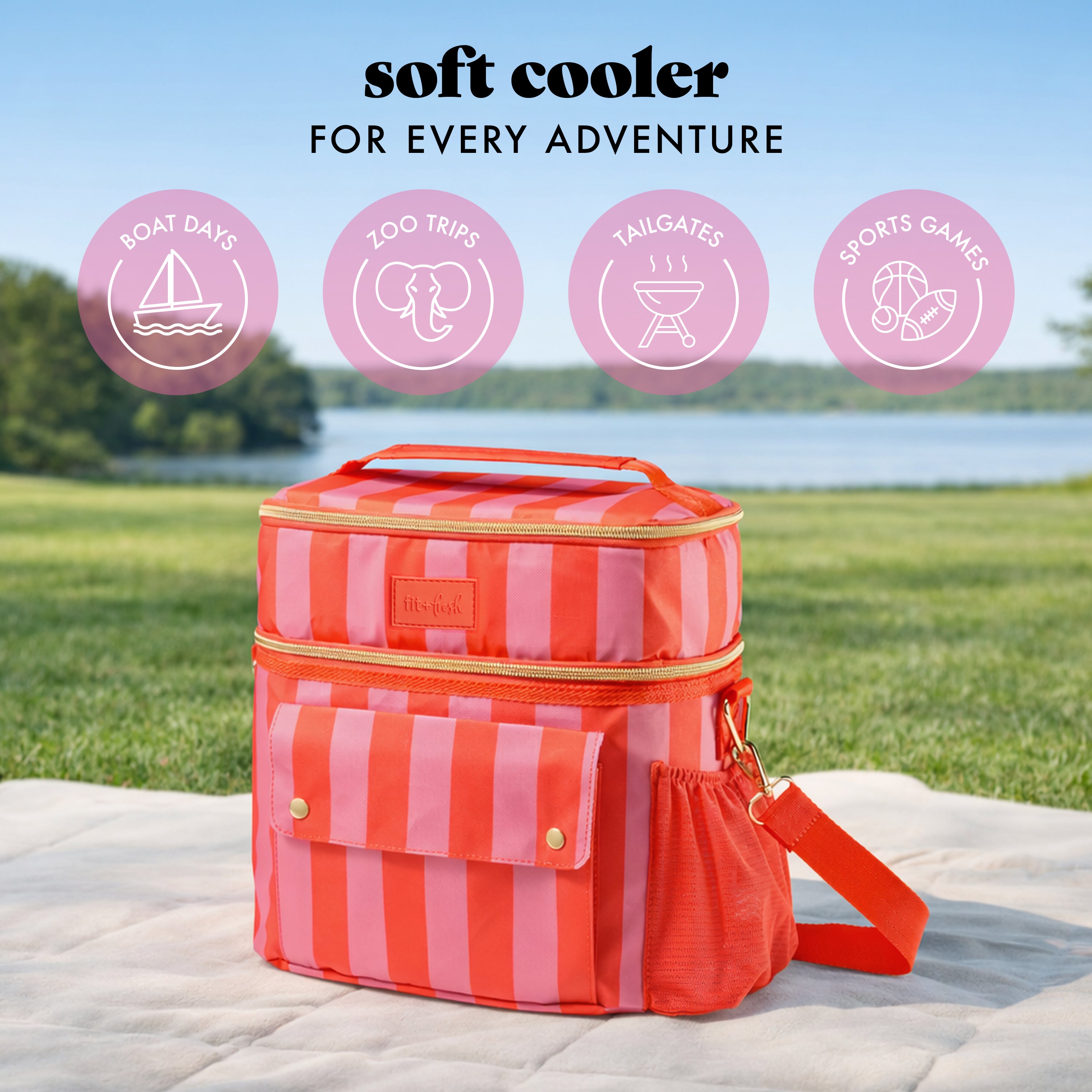 fit-fresh-sidekick-15-can-dual-compartment-cooler-bag-daiquiri-cabana-stripe-lea image 8