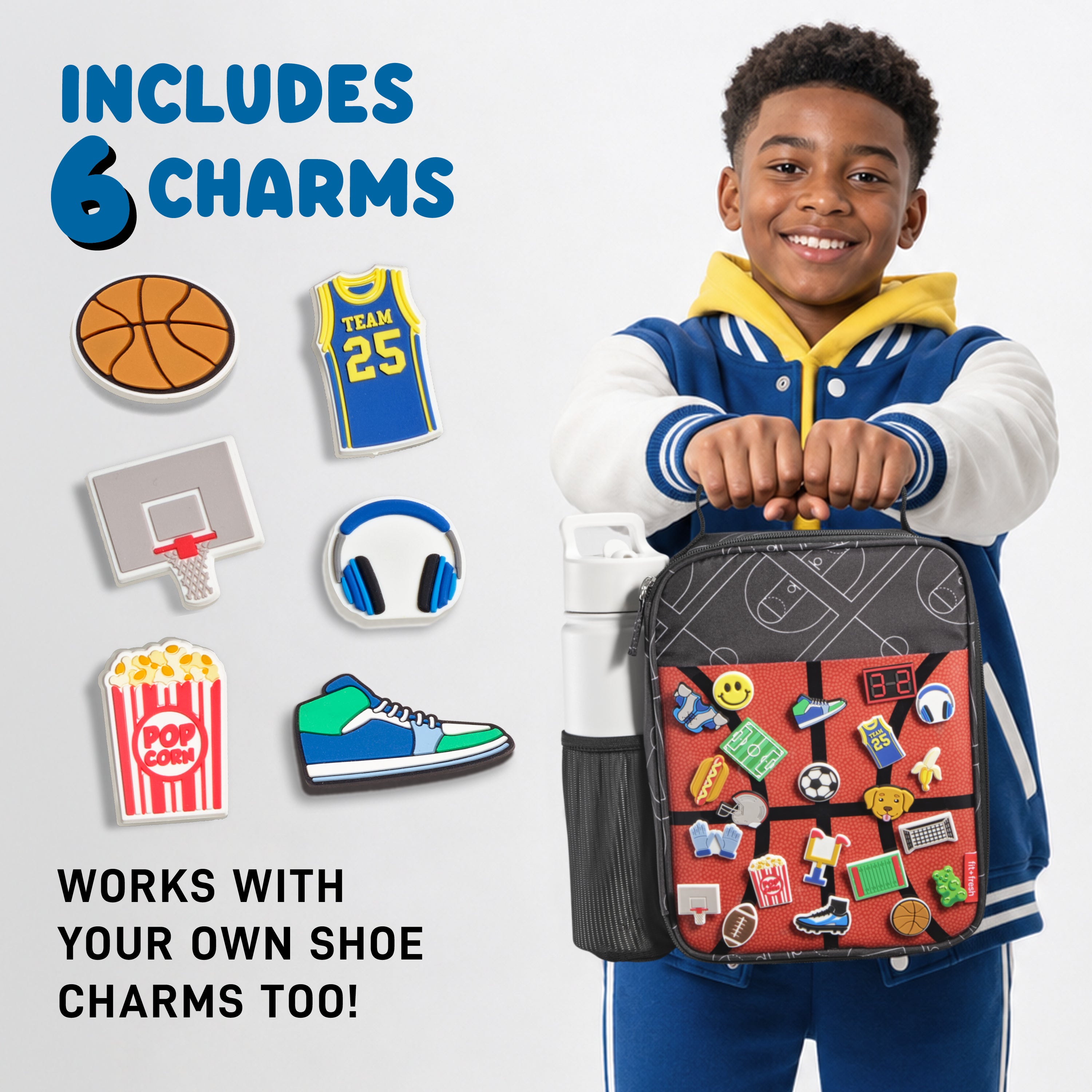 fit-fresh-charm-kids-lunch-bag-with-6-charms-basketball-insulated-customizable-l image 2