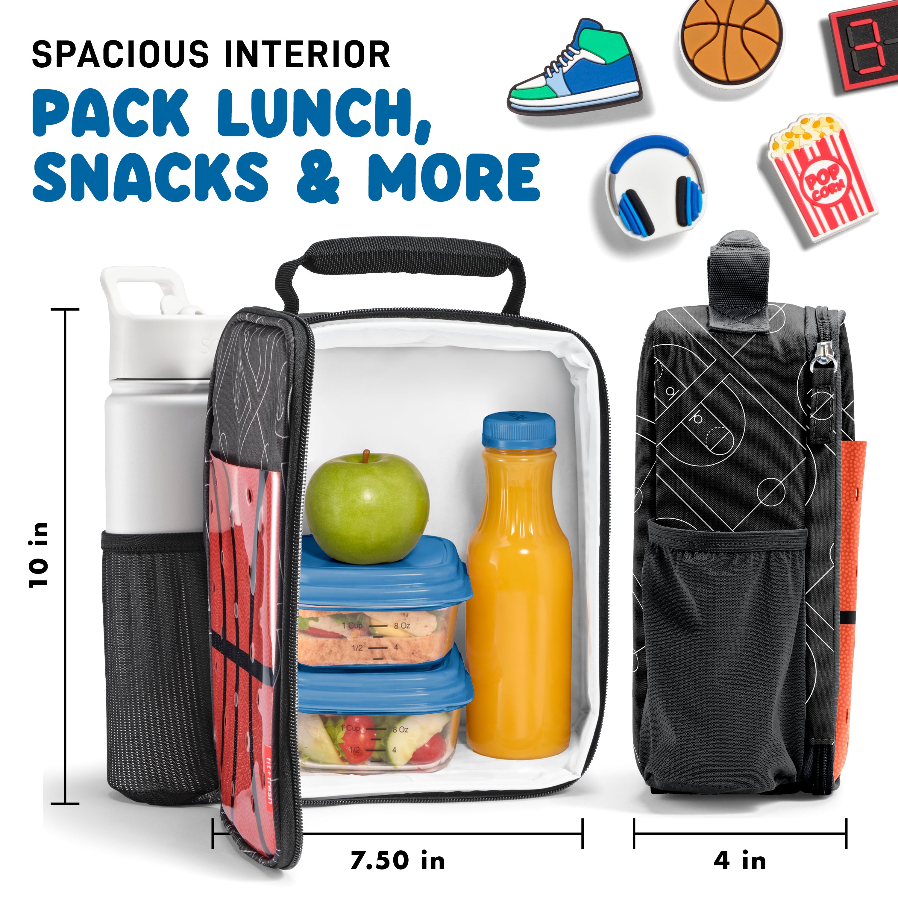 fit-fresh-charm-kids-lunch-bag-with-6-charms-basketball-insulated-customizable-l image 5