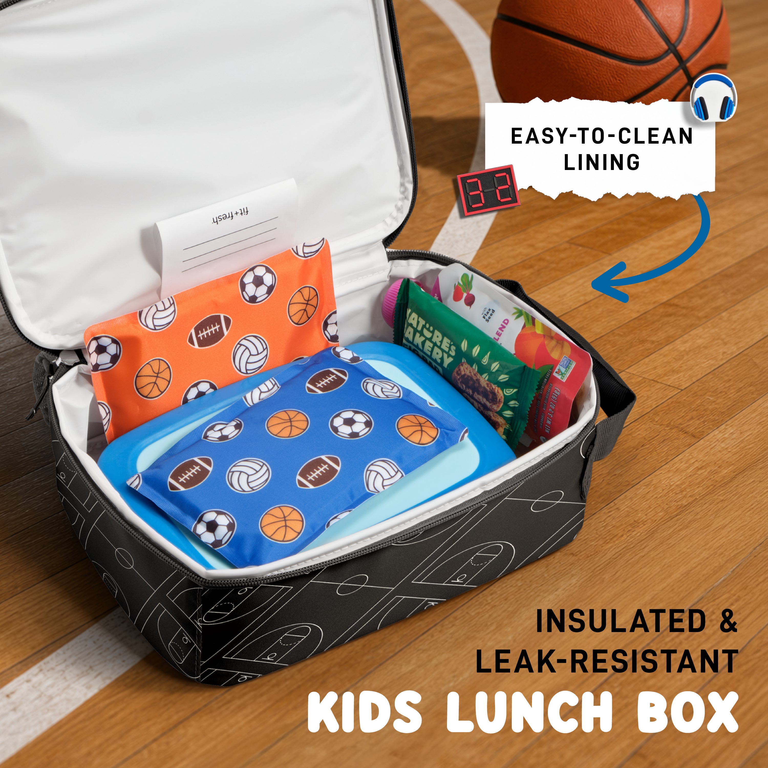 fit-fresh-charm-kids-lunch-bag-with-6-charms-basketball-insulated-customizable-l image 6