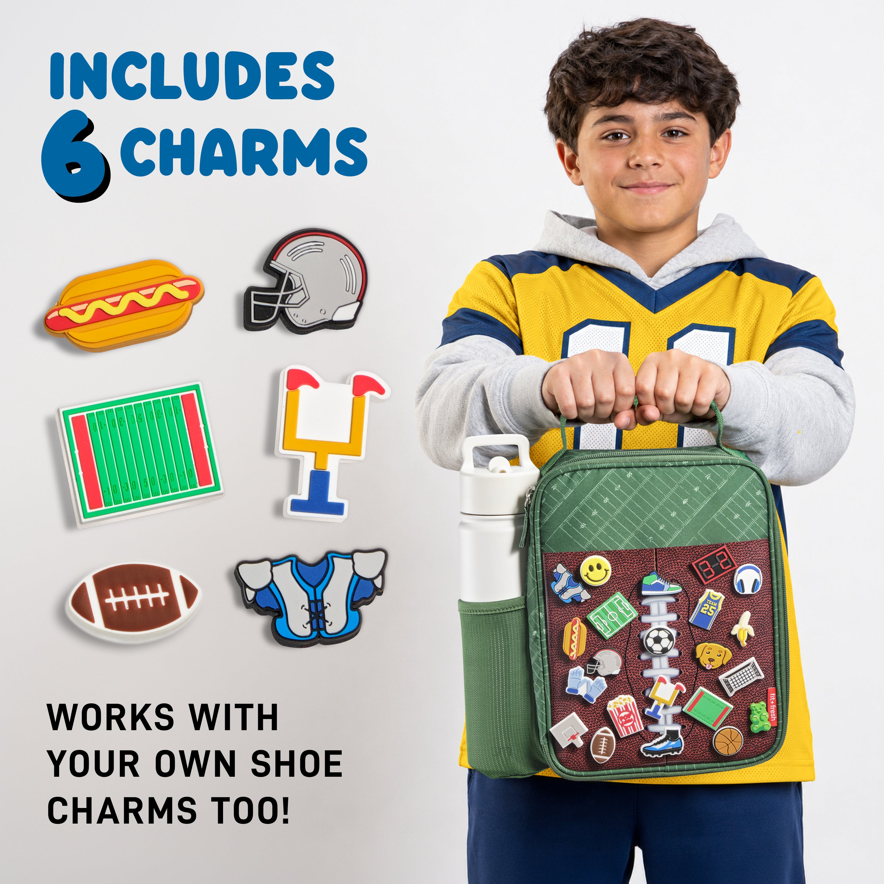 fit-fresh-charm-kids-insulated-lunch-bag-with-22-charm-slots-6-included-sports-c image 2