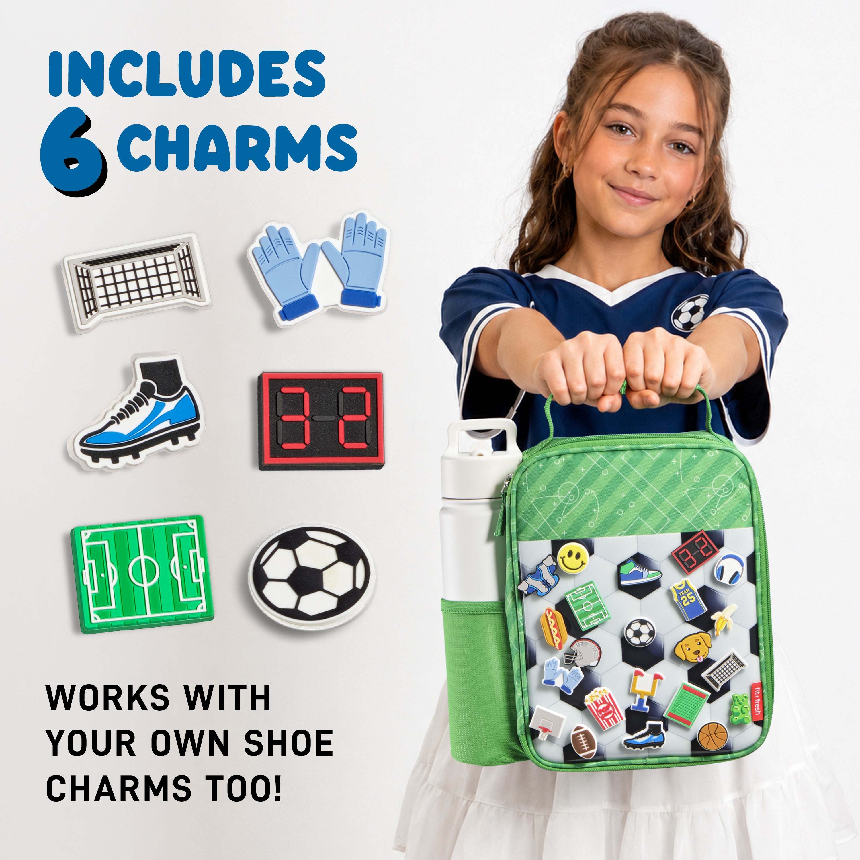 fit-fresh-charm-kids-lunch-bag-with-6-charms-soccer-insulated-kids-lunch-box-wit image 2