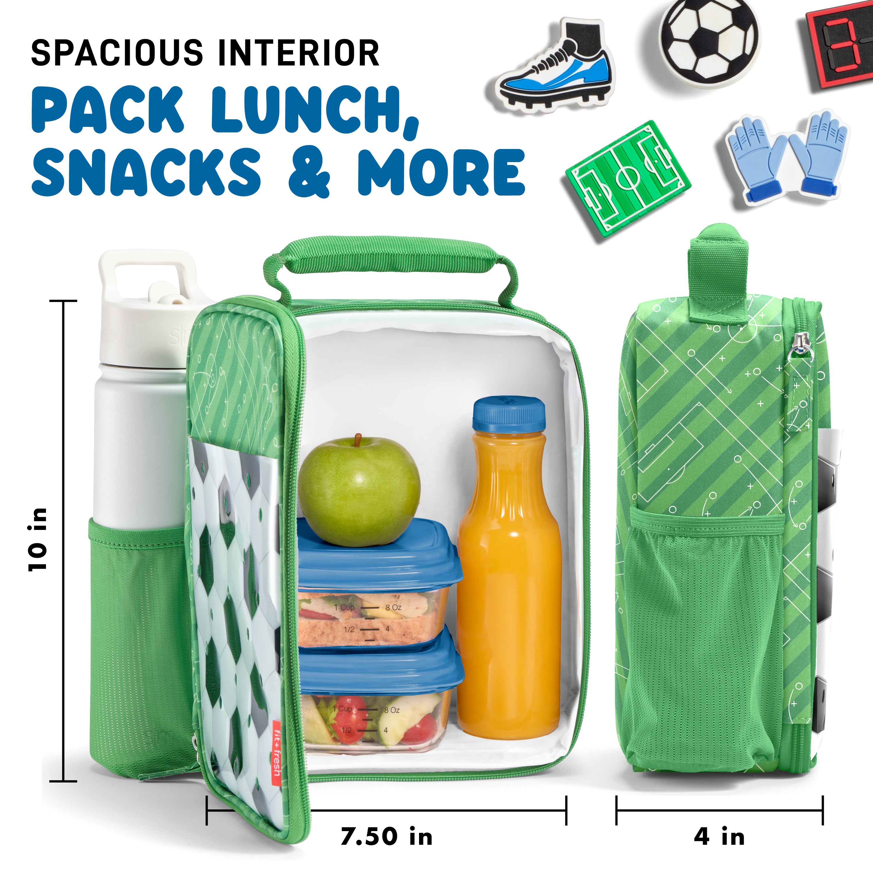 fit-fresh-charm-kids-lunch-bag-with-6-charms-soccer-insulated-kids-lunch-box-wit image 5