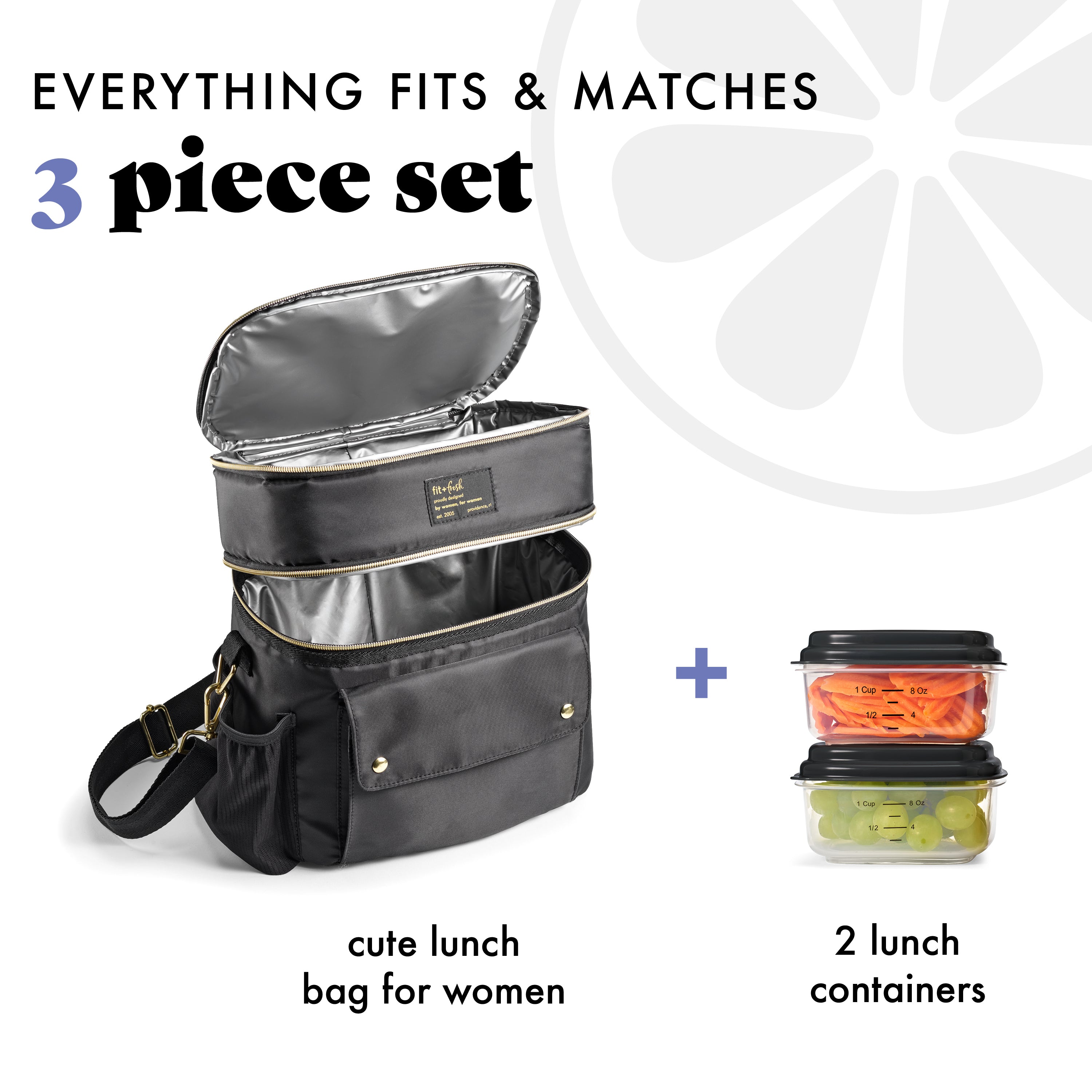 fit-fresh-westminster-dual-compartment-lunch-bag-with-lunch-kit-black-insulated- image 2