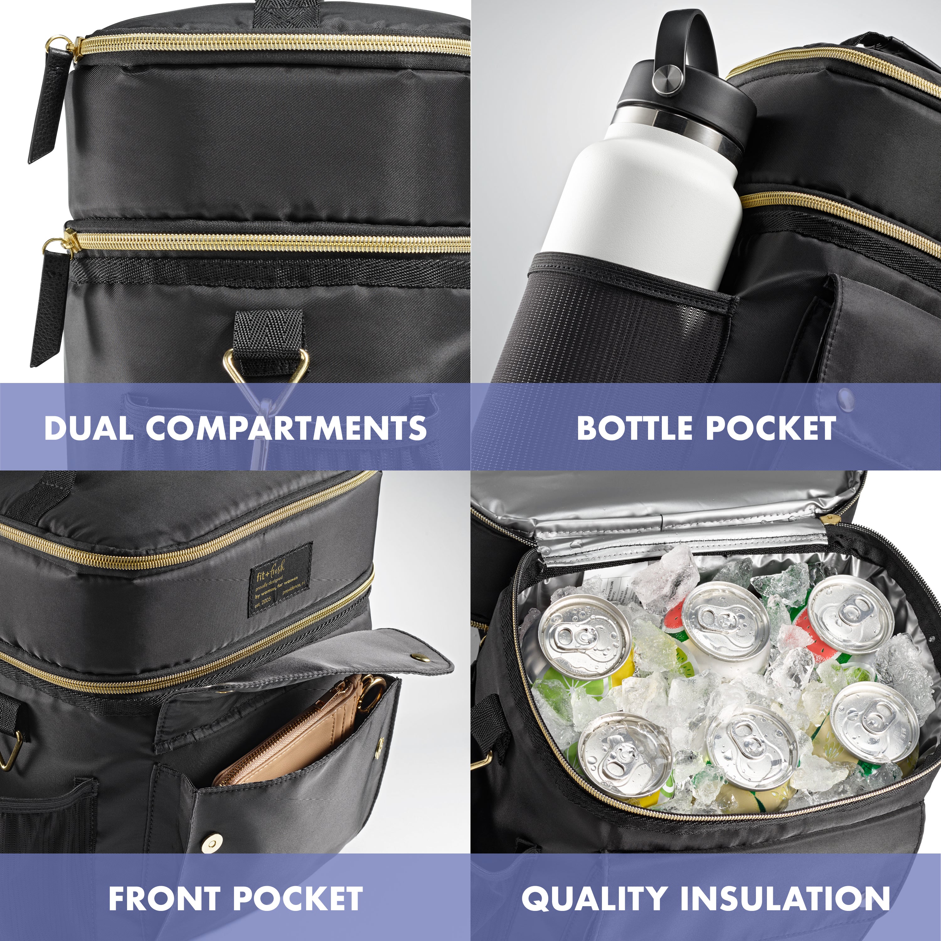 fit-fresh-westminster-dual-compartment-lunch-bag-with-lunch-kit-black-insulated- image 4