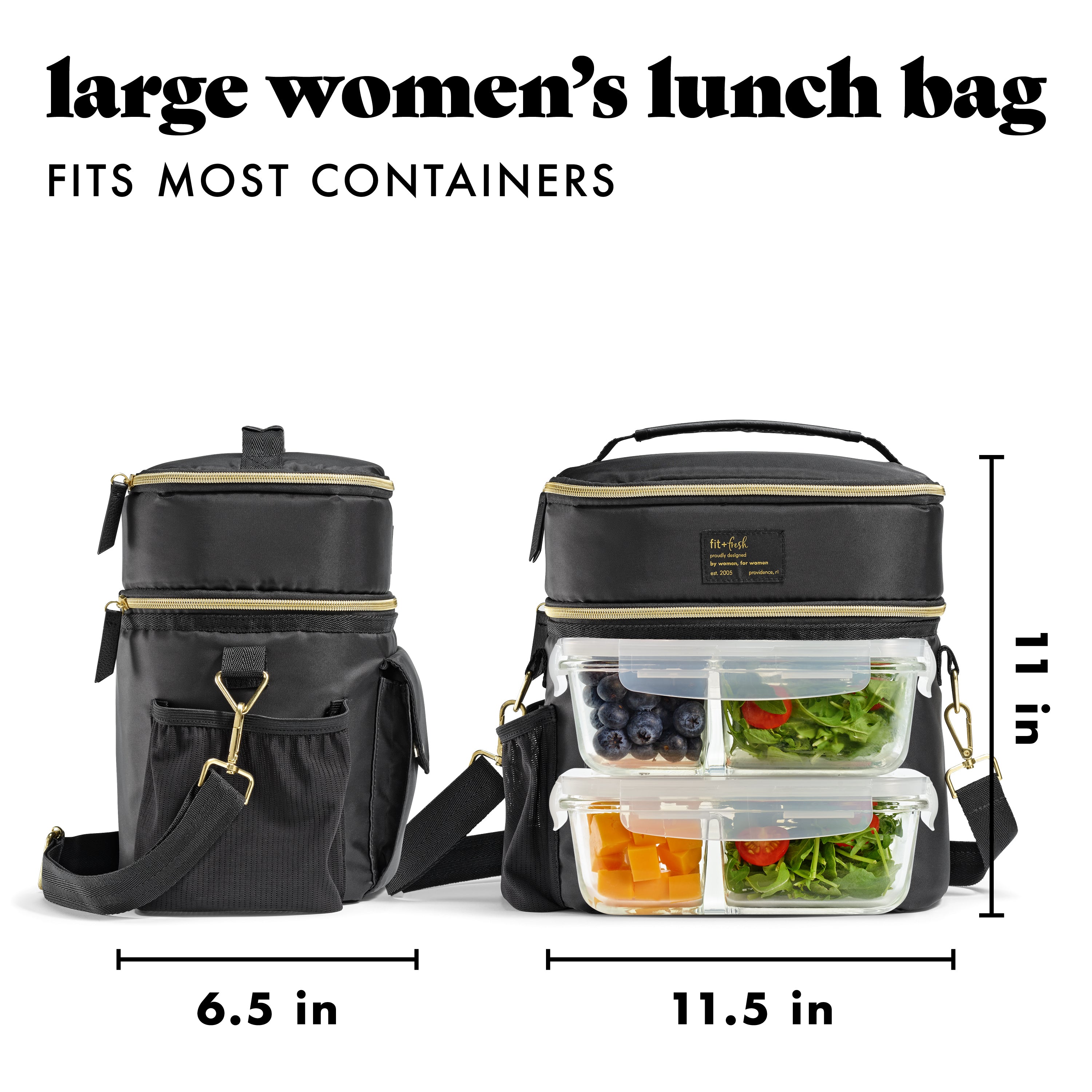 fit-fresh-westminster-dual-compartment-lunch-bag-with-lunch-kit-black-insulated- image 3