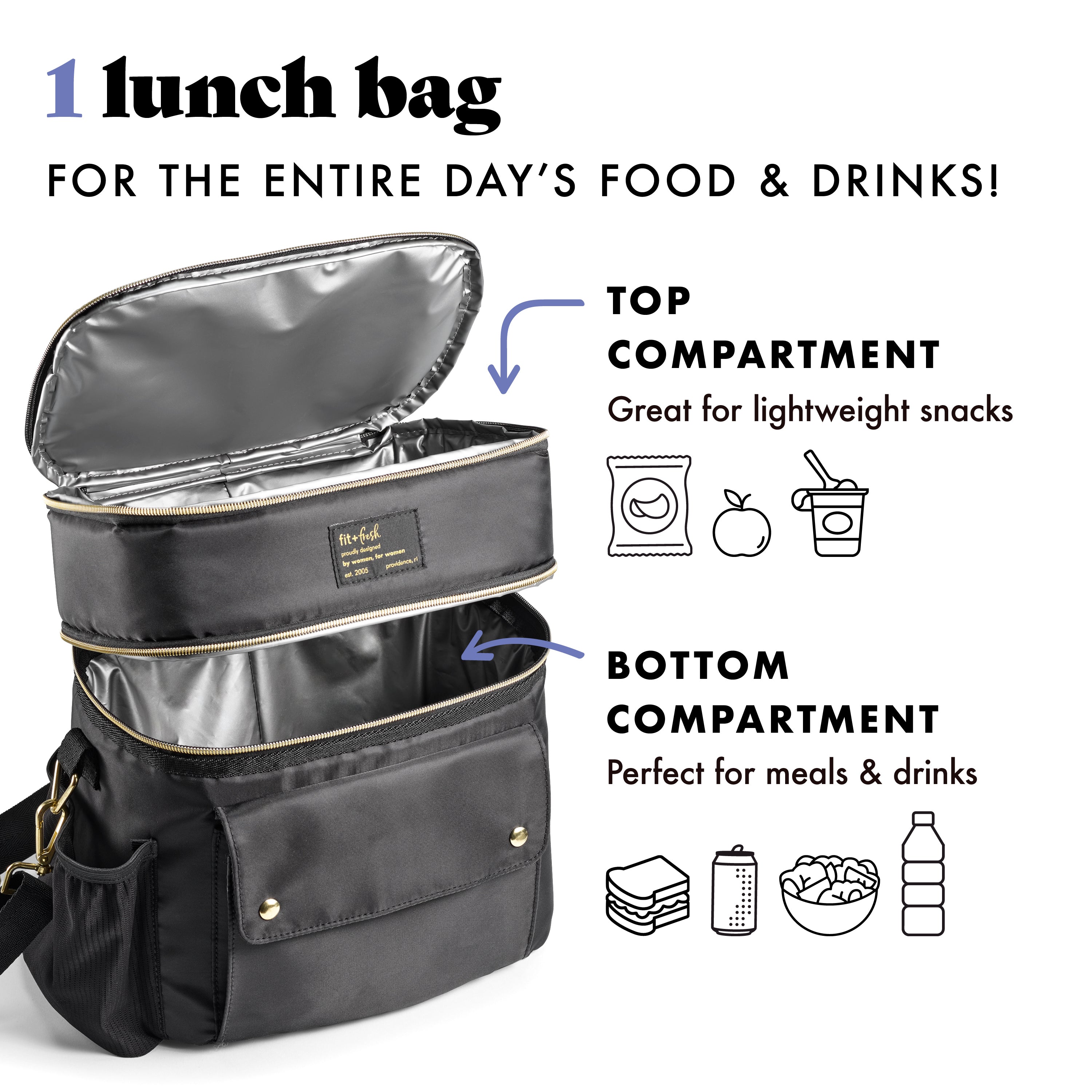 fit-fresh-westminster-dual-compartment-lunch-bag-with-lunch-kit-black-insulated- image 5