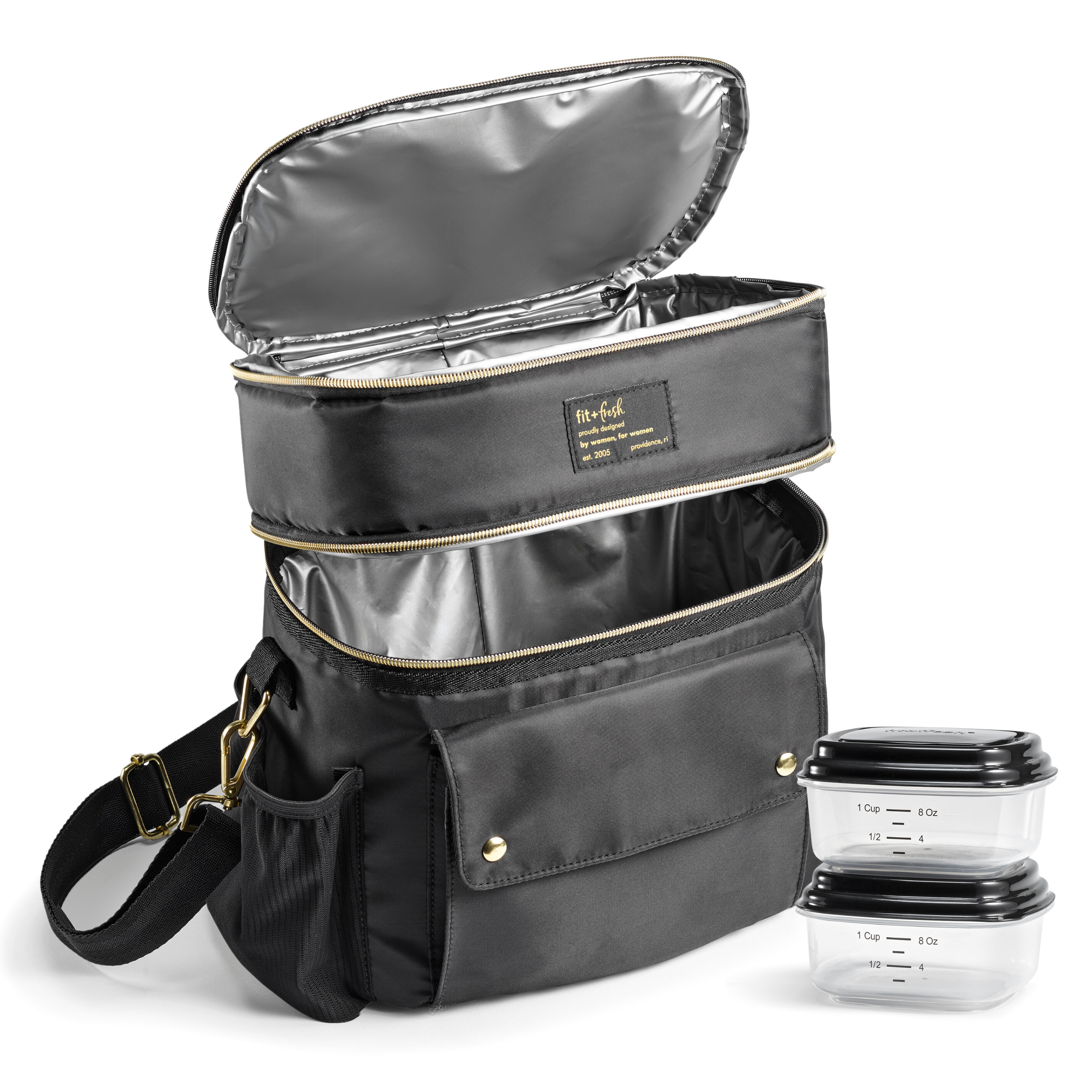 fit-fresh-westminster-dual-compartment-lunch-bag-with-lunch-kit-black-insulated- image 1