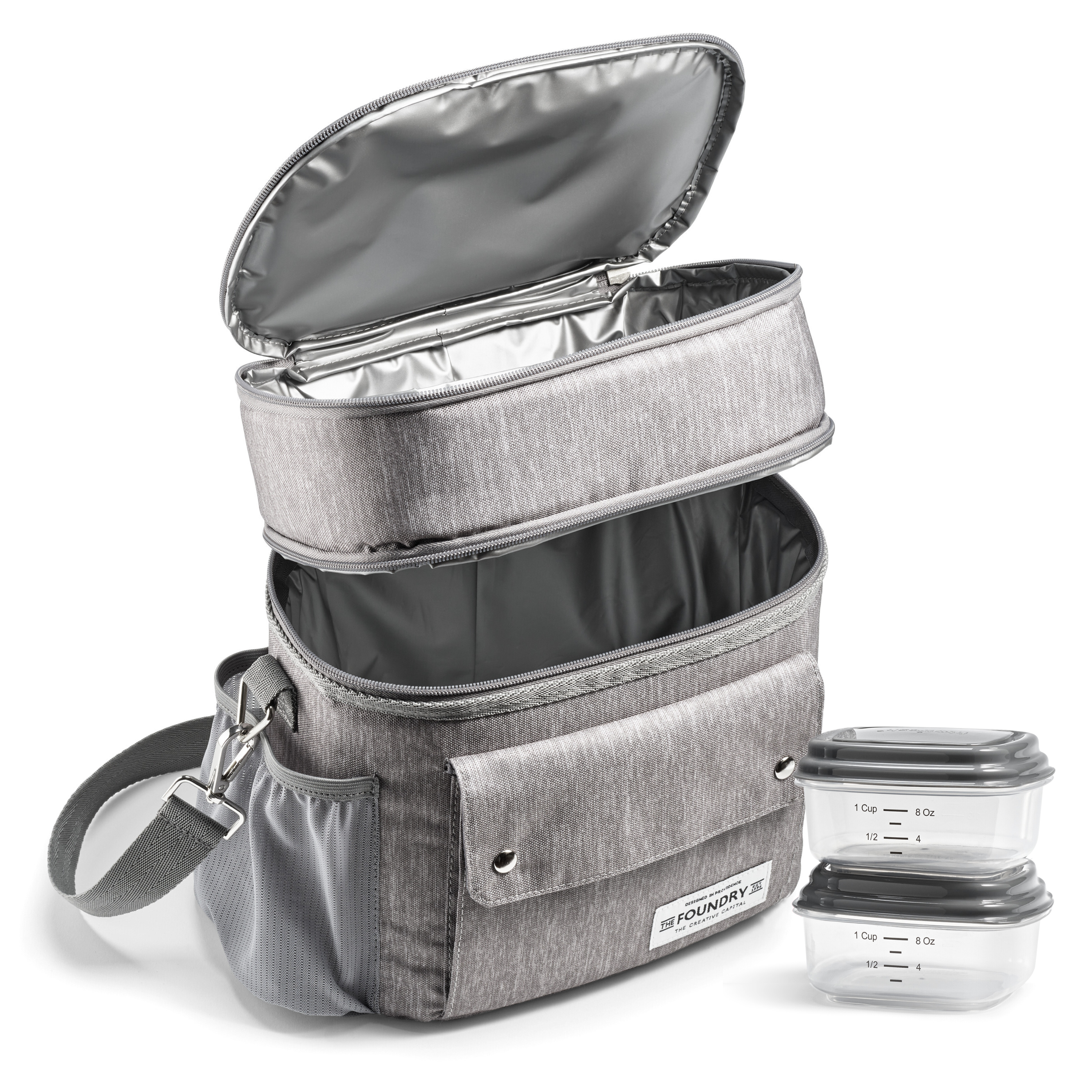 fit-fresh-westminster-dual-compartment-lunch-bag-with-lunch-kit-steel image 1